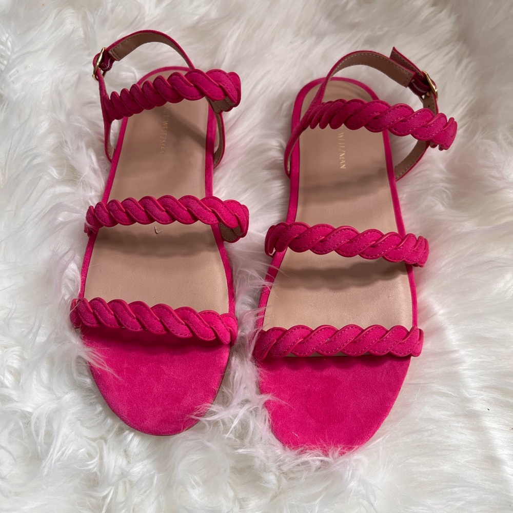 NWT Stuart Weitzman Pink Braided Strap Sandals Size 8 Suede Flat Summer Sandal - Picture 6 of 9